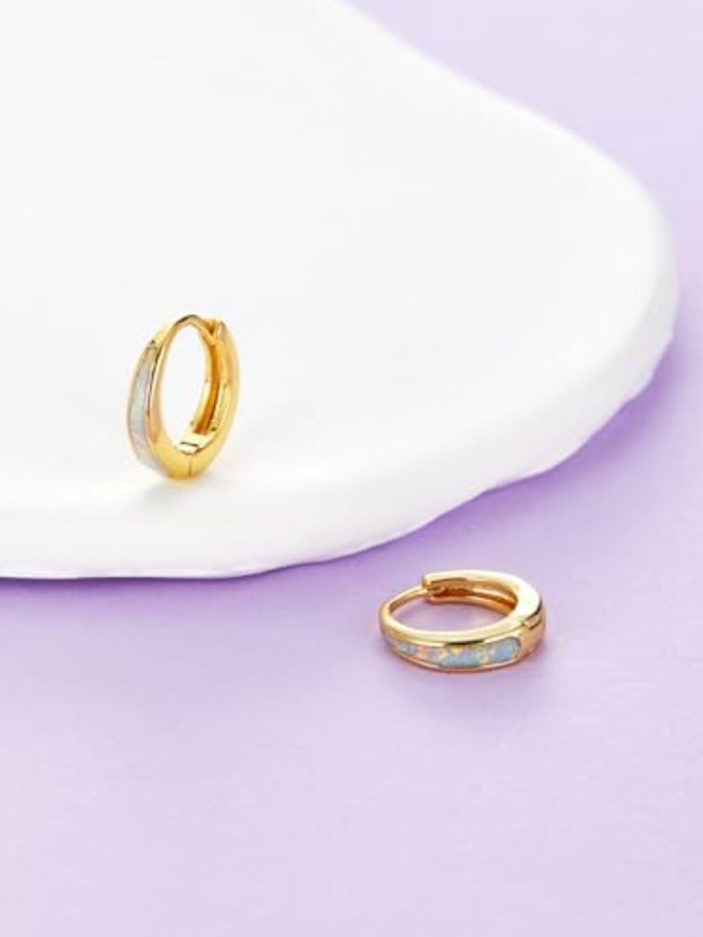 New - Opal Huggie Earrings for Women Trendy 14k Gold Plated Huggie Hoop Earrings